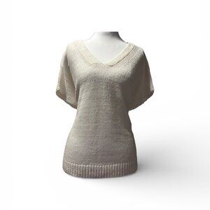 Melissa Paige V-Neck Sweater XL Snow White Knit Short Sleeve Boxy Oversized Chic